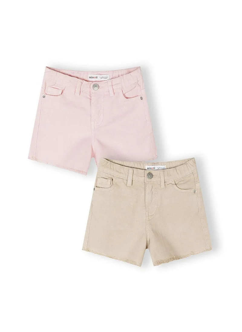مينوتي Girls cotton twill shorts 2-pack pink and beige 3-15 years